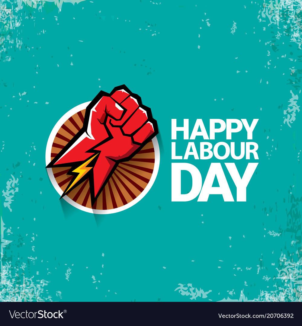 1 may happy labour day label with strong Vector Image