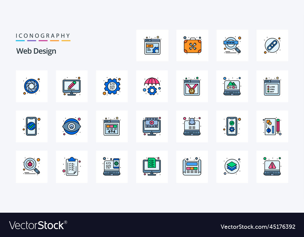 25 web design line filled style icon pack Vector Image