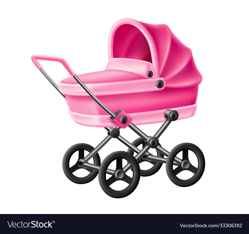 3d bastrolle pink bacarriage pram Royalty Free Vector Image