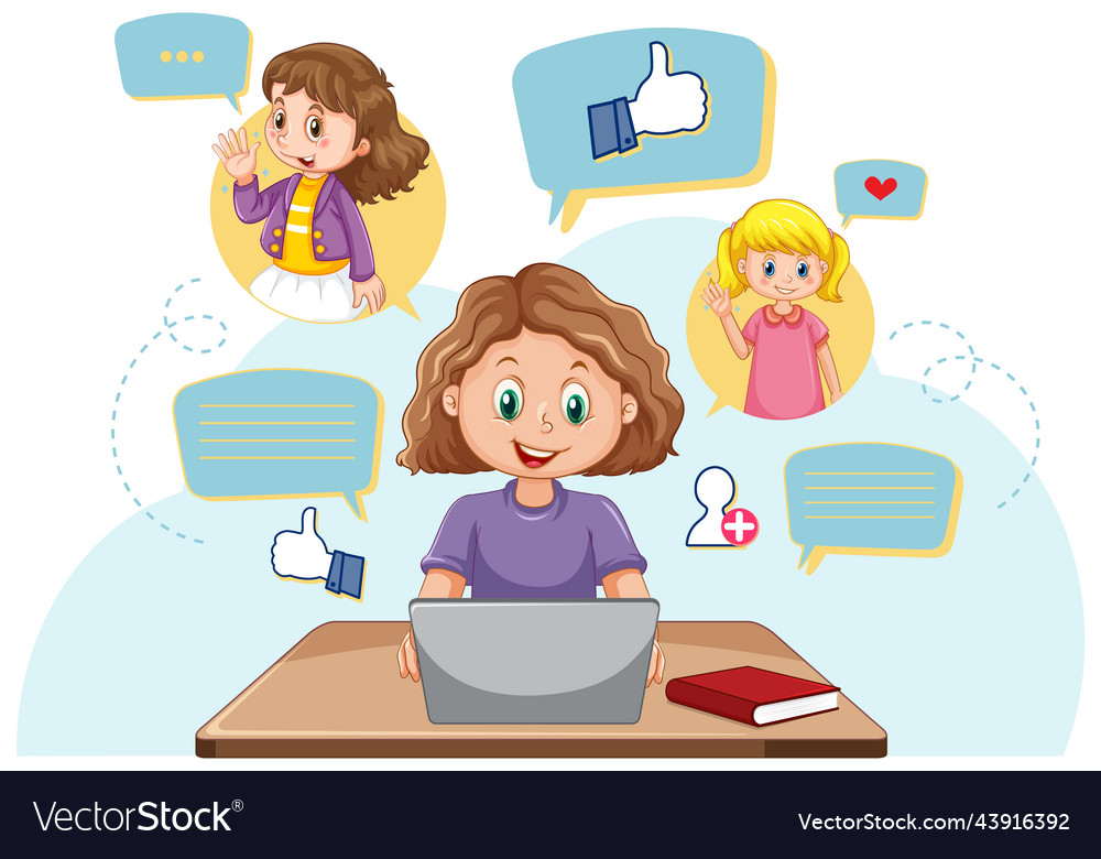 A girl using smartphone for online learning Vector Image