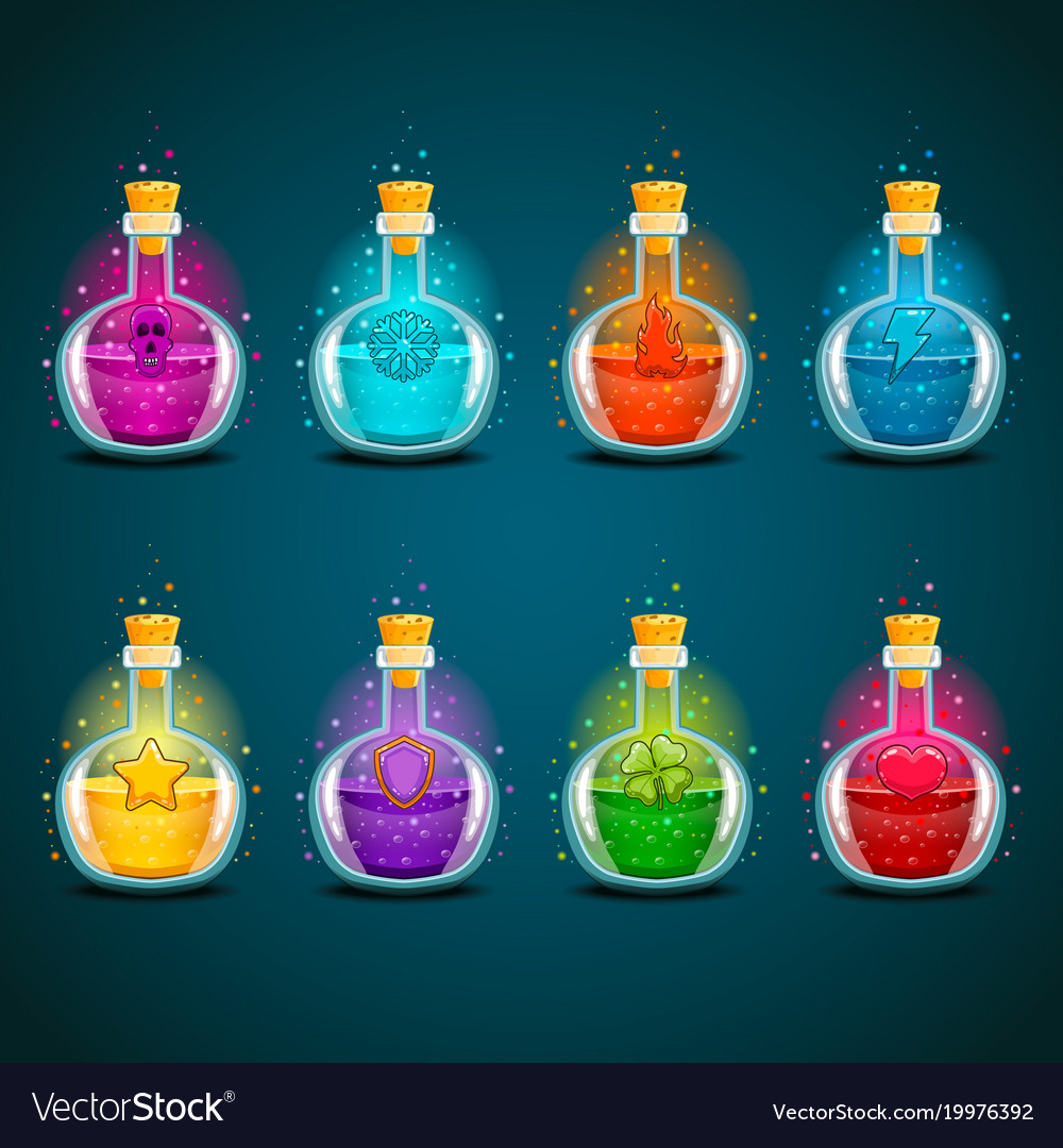 Big set with different magic illumination elixir