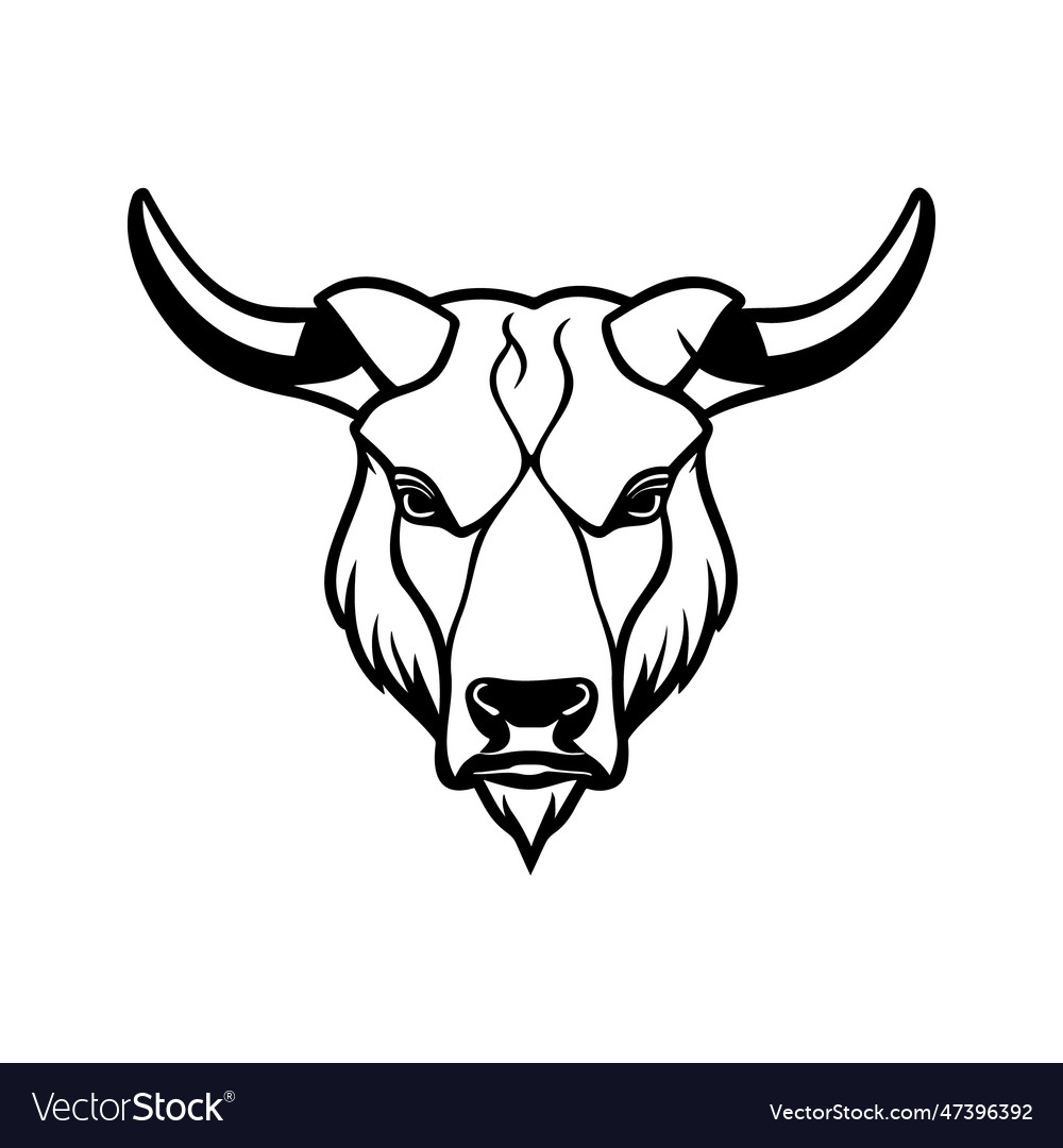 Bull head black and white icon vector image Bull head black and white icon