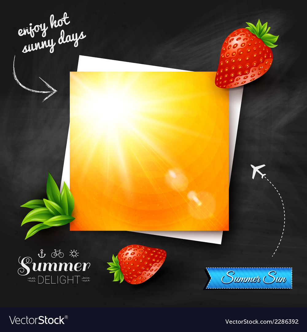 Card with hot summer sun on a chalkboard