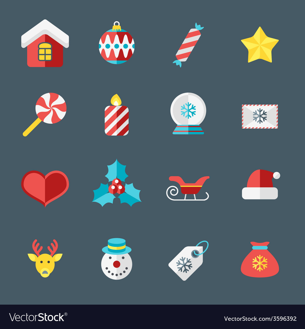 Christmas icons in flat design style for web