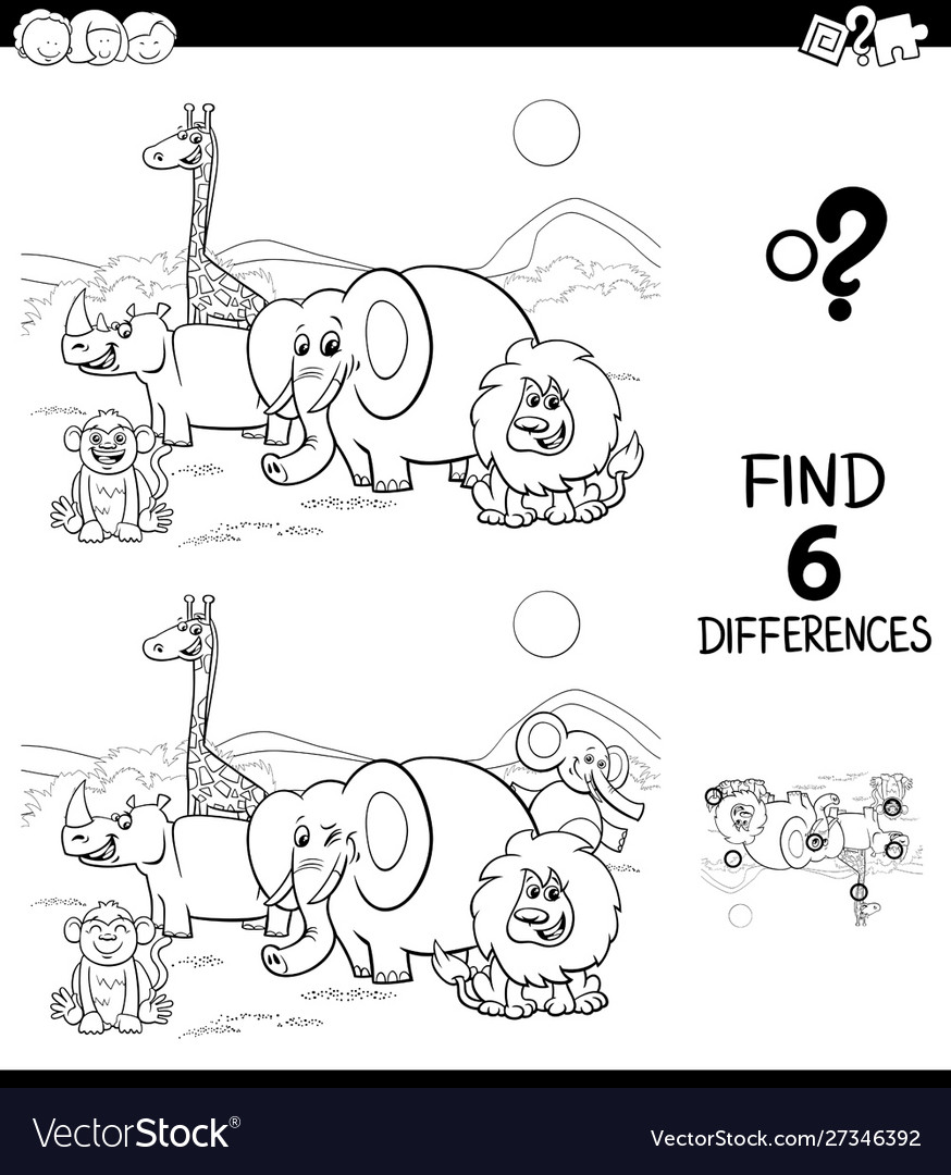 Differences color book with safari animal Vector Image