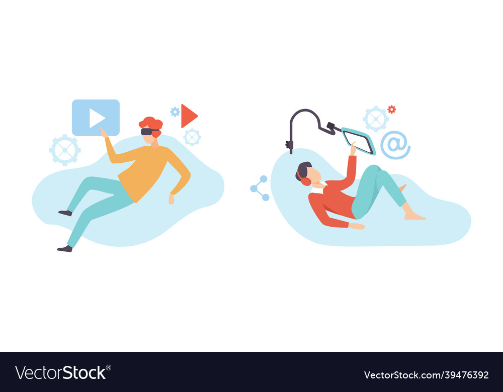 Man character with modern gadget using digital vector image Man character with modern gadget using digital