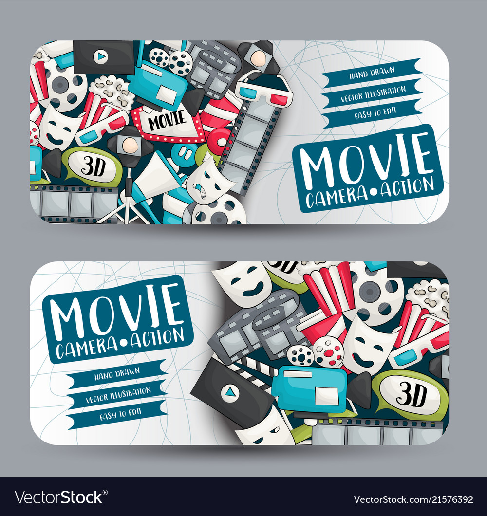 Movie cinema theme horizontal banner template set Vector Image