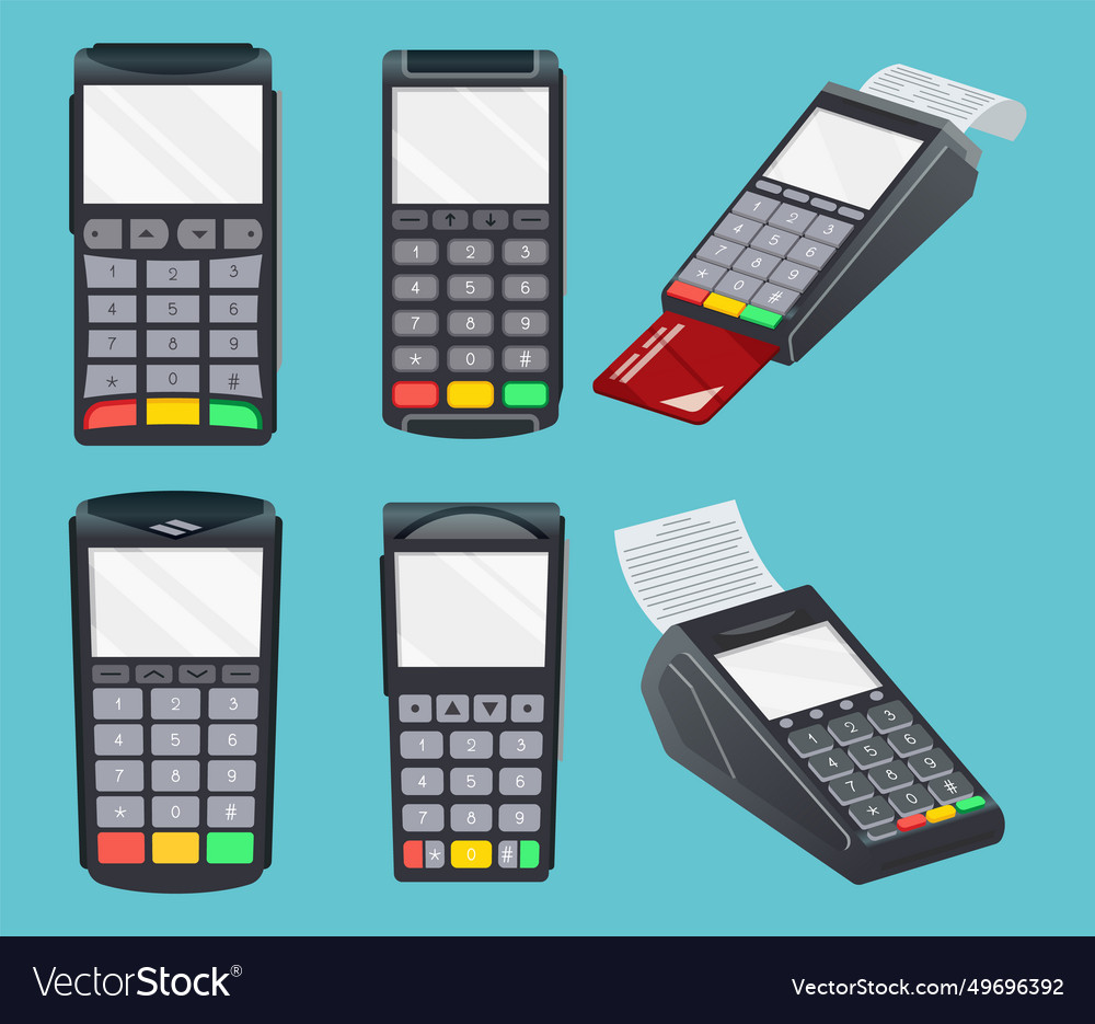 Payment pos terminal set nfc machine vector image Payment pos terminal set nfc machine