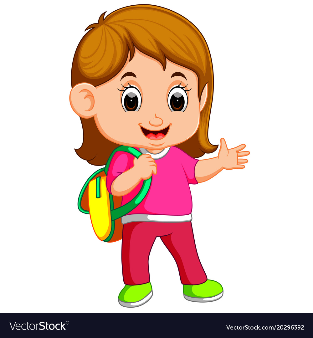 School girl cartoon walking Royalty Free Vector Image