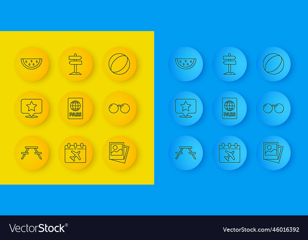 Set Linie Picknick Tisch mit Bänken Kartenzeiger vector image Set Linie Picknick Tisch mit Bänken Kartenzeiger