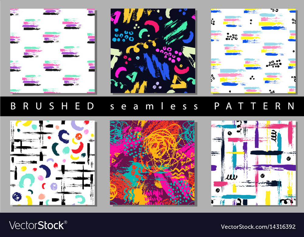 Set of colorful seamless pattern with brush