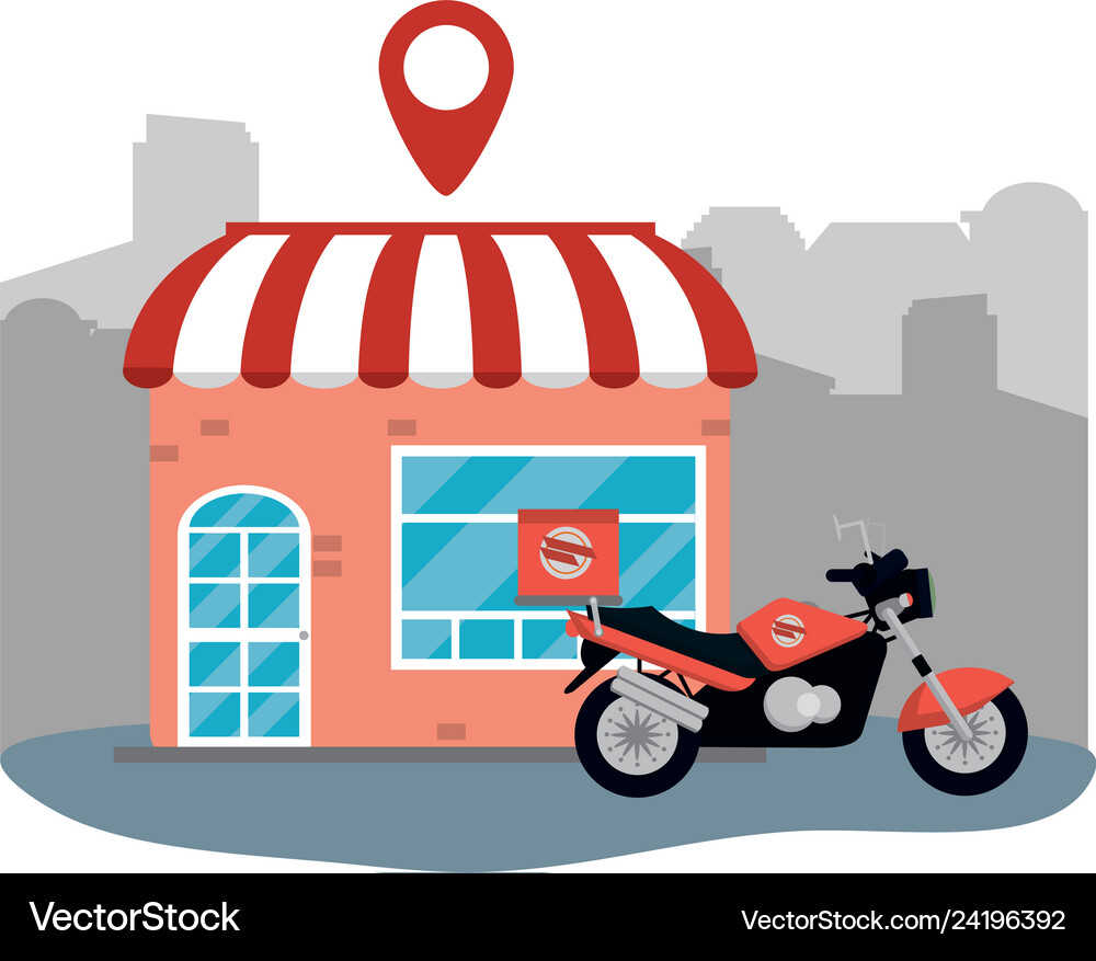 Store with delivery motorcycle Royalty Free Vector Image