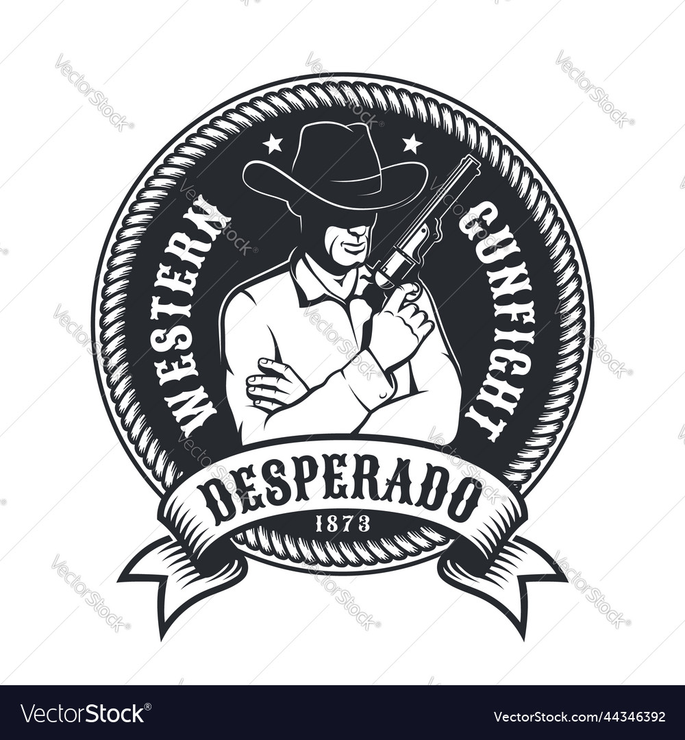 Western vintage emblem - cowboy with pistol Vector Image