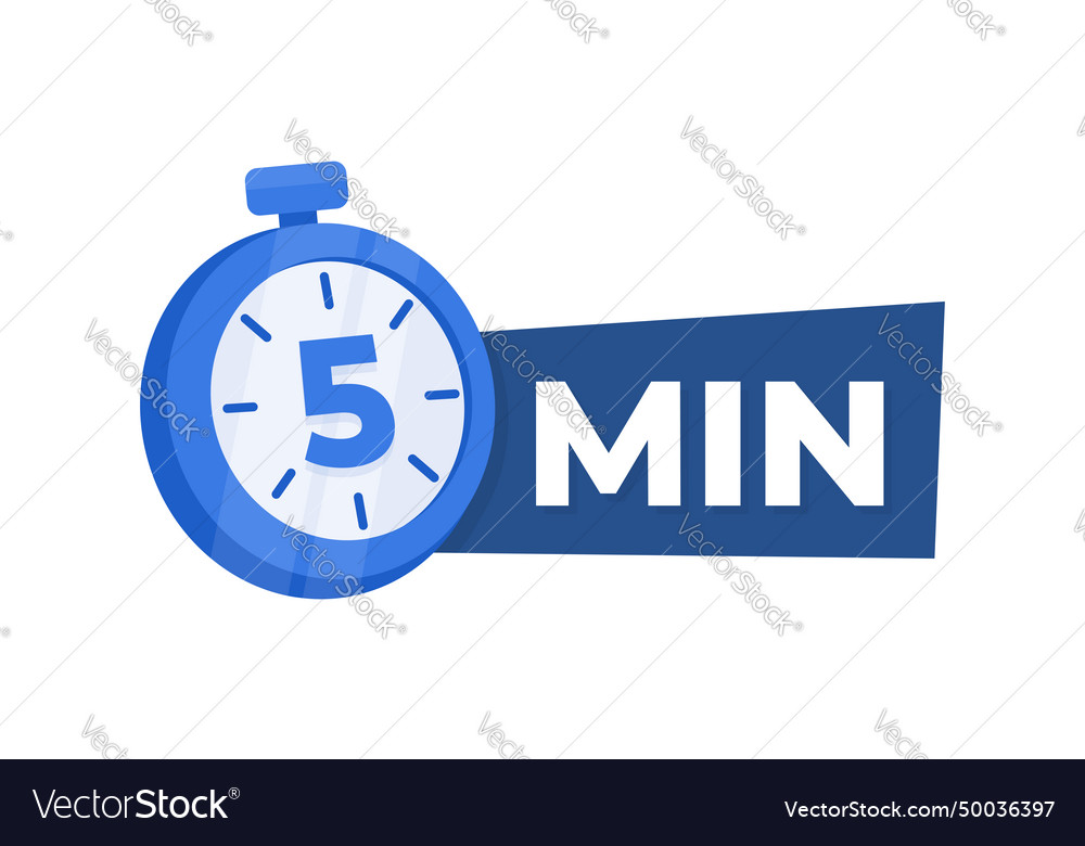 5 minute countdown timer icon blue stopwatch for Vector Image