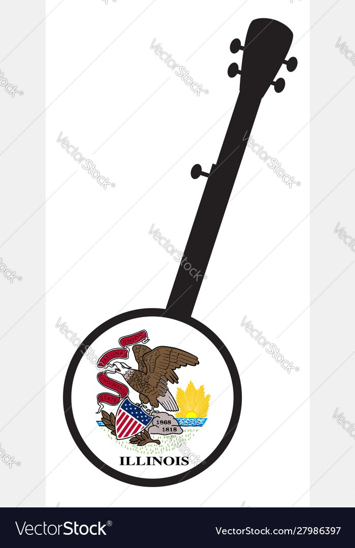 Banjo silhouette with illinois state flag icon