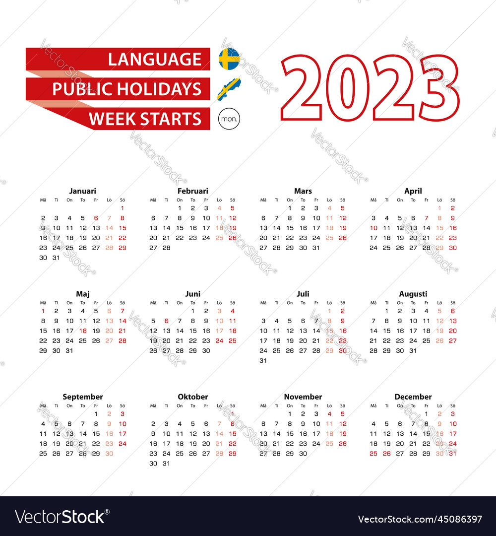 Calendar 2023 in swedish language with public