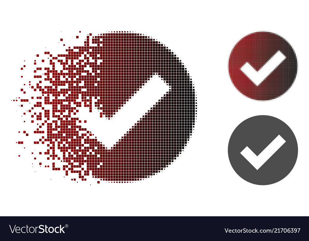 Destructed pixelated halftone ok icon