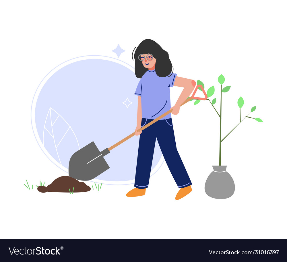 Girl planting tree with shovel teenager