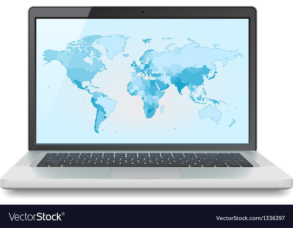 Laptop with world map Royalty Free Vector Image