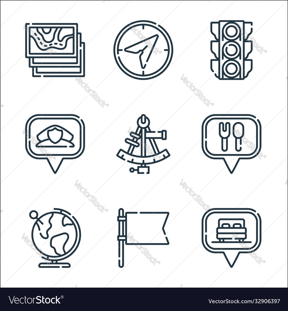 Navigation and maps line icons linear set quality vector image Navigation and maps line icons linear set quality