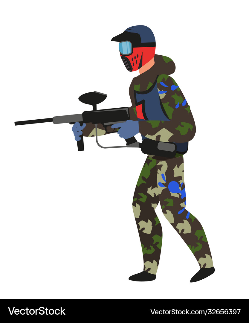 Paintball player in standing position on white Vector Image