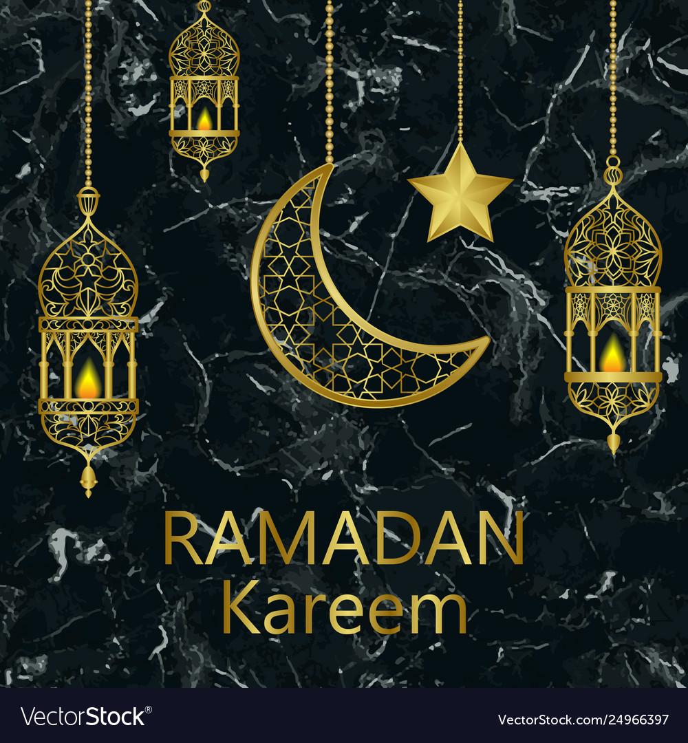 Ramadan kareem gold and black marble template Vector Image