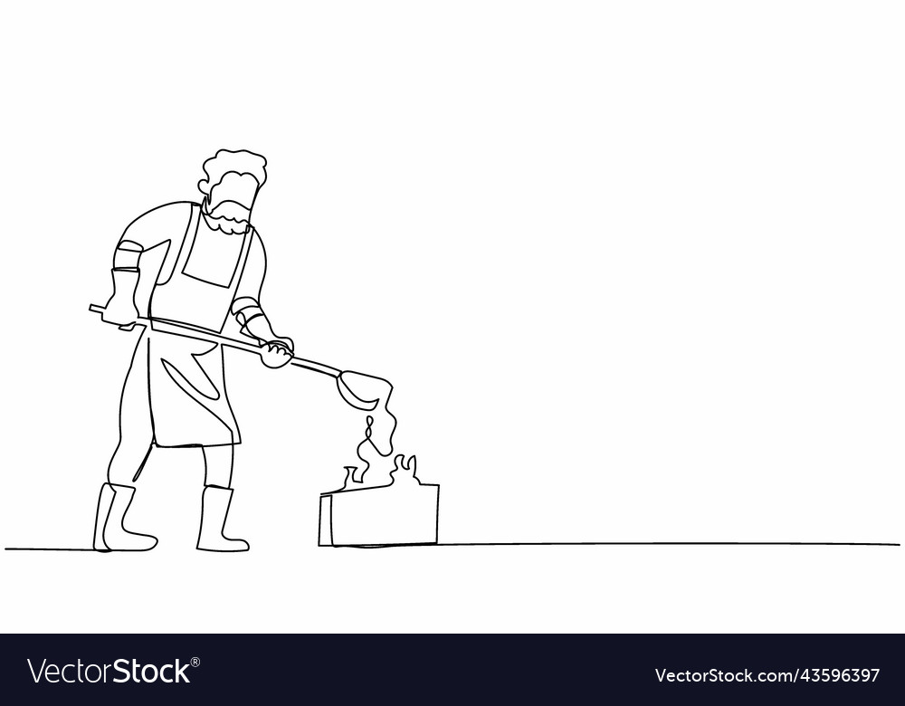 Single continuous line drawing blacksmith casting