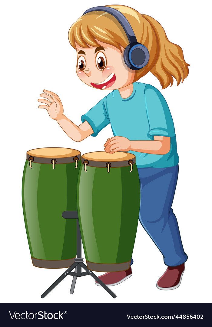 A girl playing conga drum musical instrument Vector Image