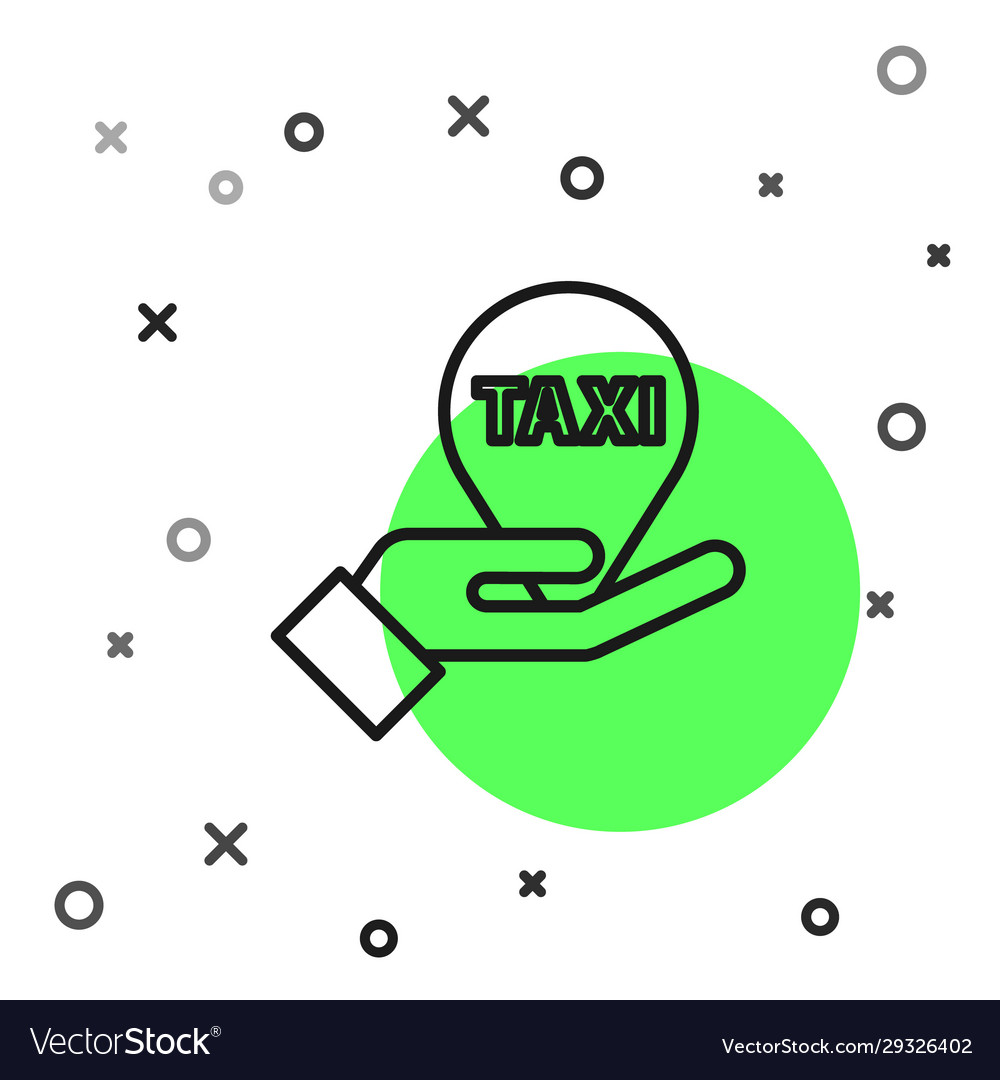 Black line hand on map pointer with taxi icon vector image Black line hand on map pointer with taxi icon