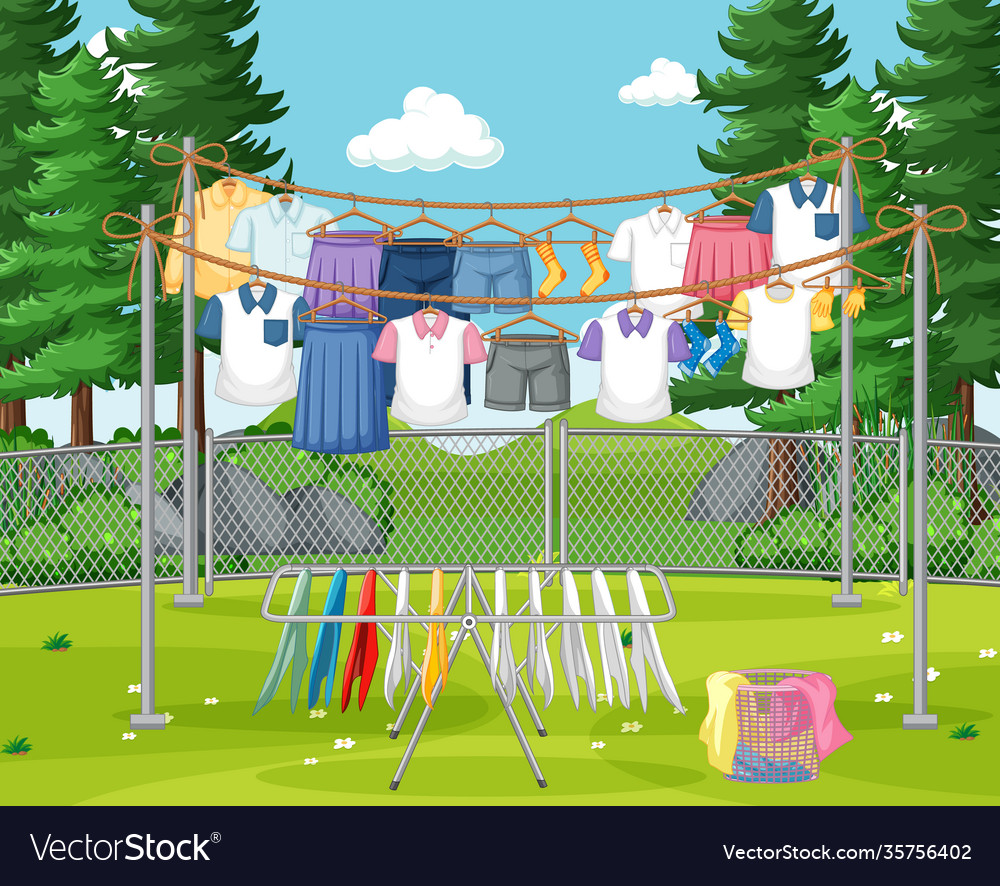 Clothes hanging on line in yard