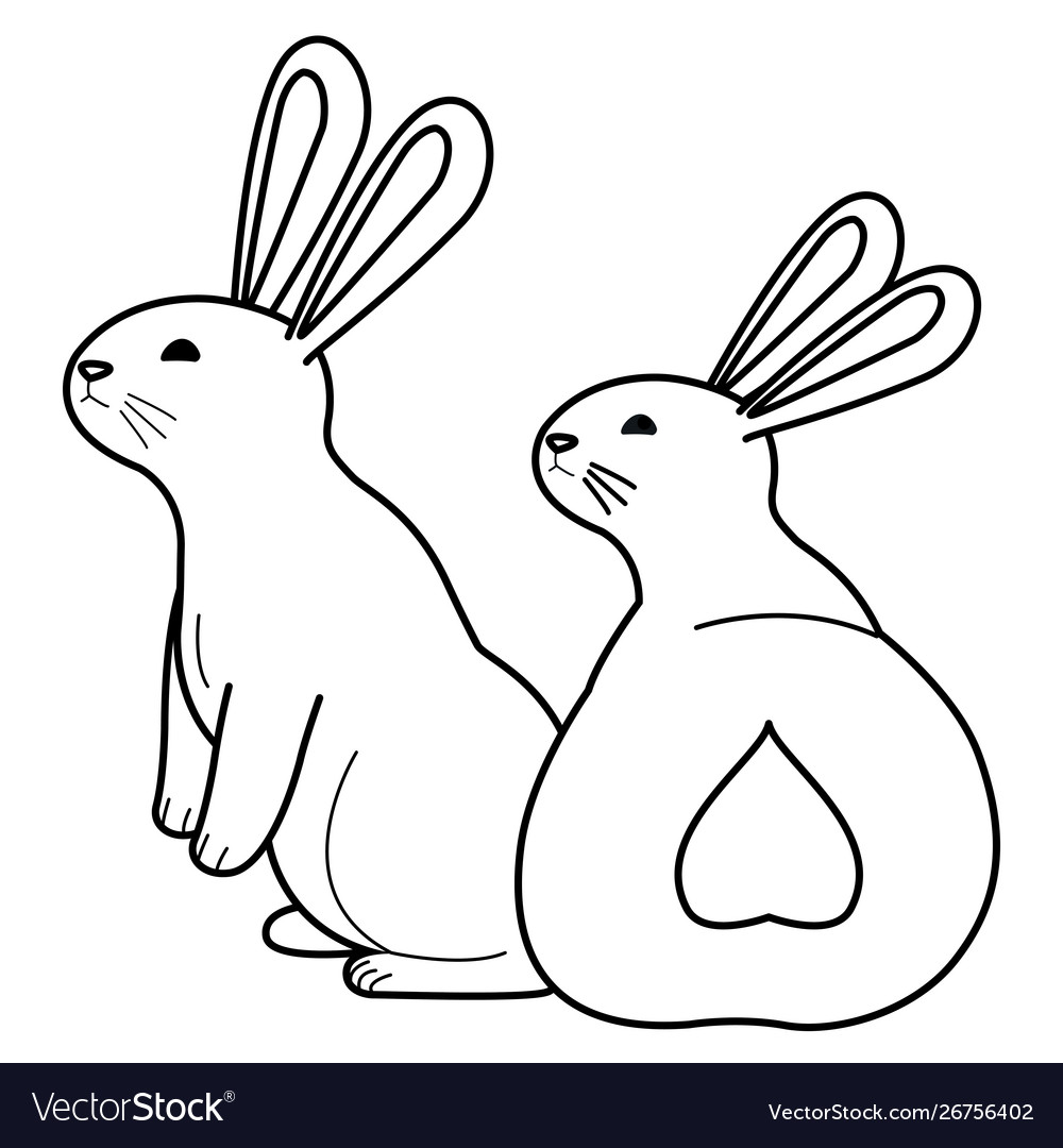 Cute two rabbits animals cartoons in black