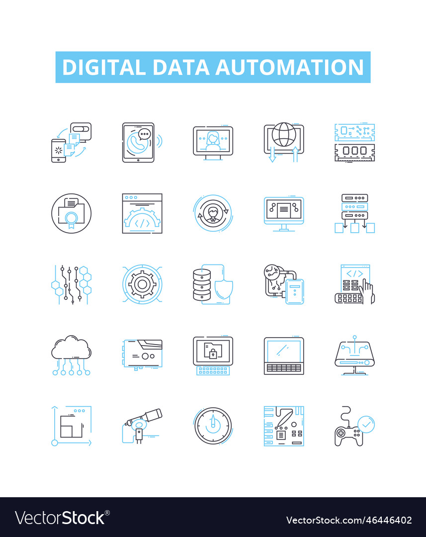 Digital data automation line icons set