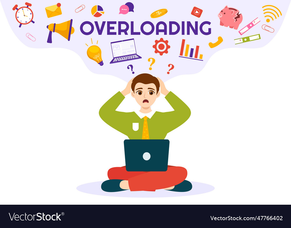Überladen mit beschäftigter Arbeit und Multitasking Vector Image Überladen mit beschäftigter Arbeit und Multitasking