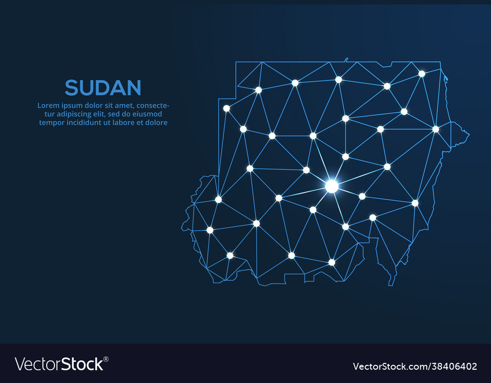Sudan communication network map low poly image