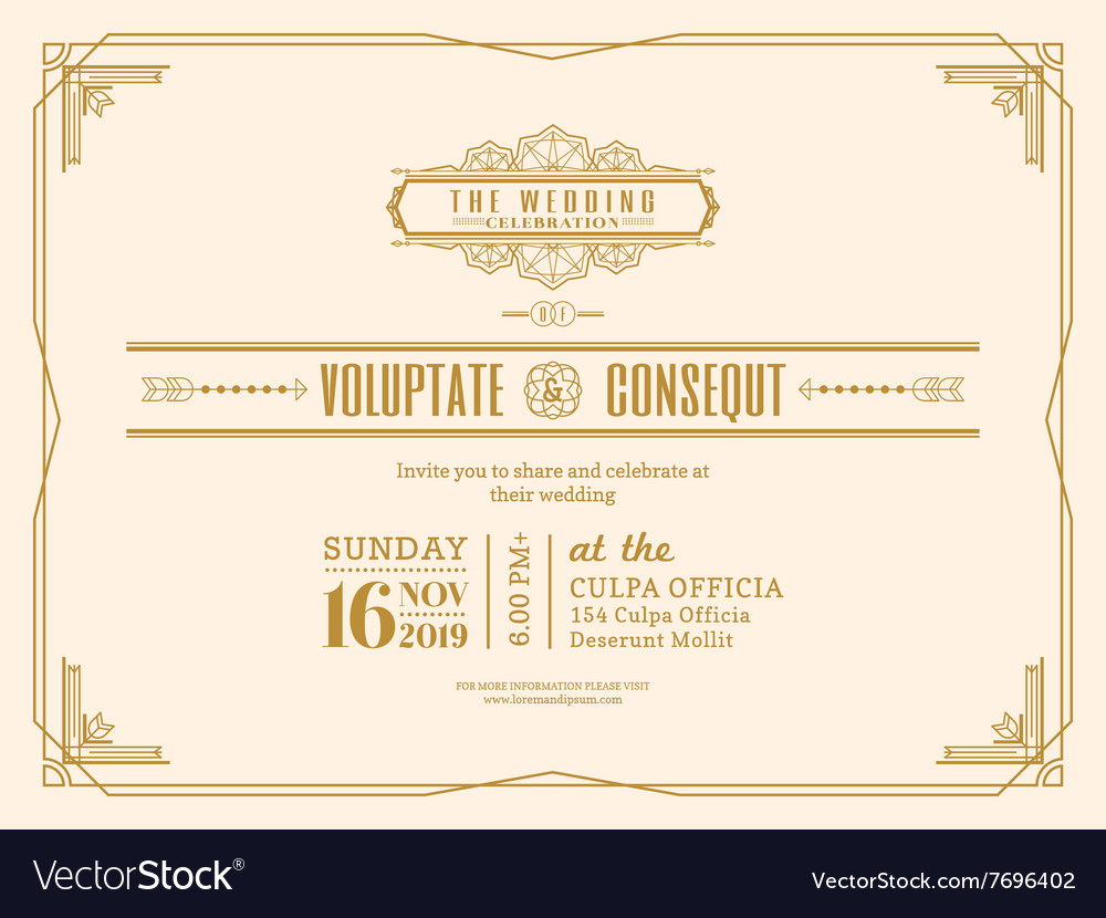 Download Vintage Wedding invitation card frame design Vector Image