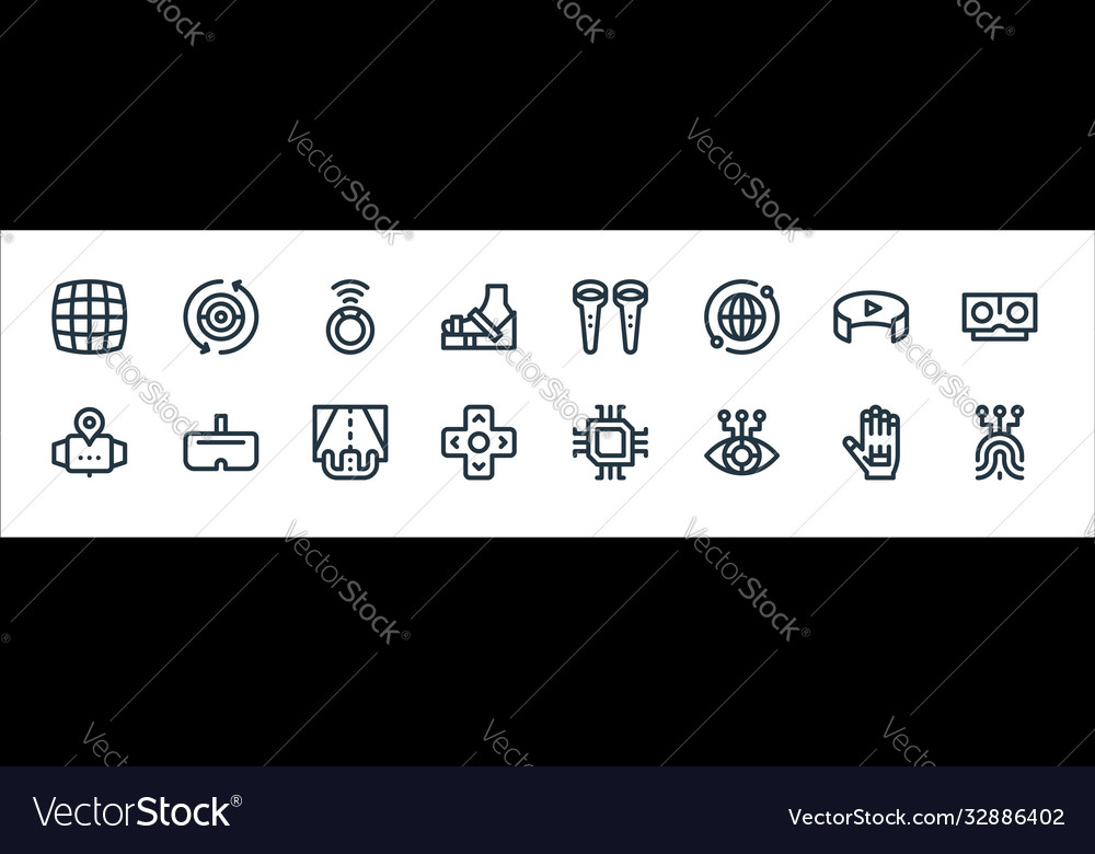 Virtual reality line icons linear set quality vector image Virtual reality line icons linear set quality