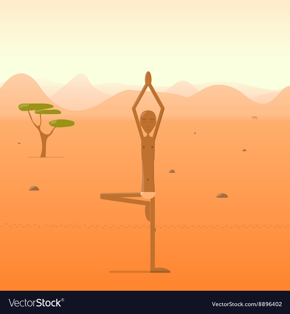 Yogi standing in the tree pose desert