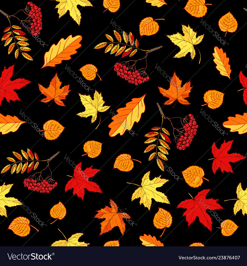 Autumn seamless pattern with hand drawn leaves