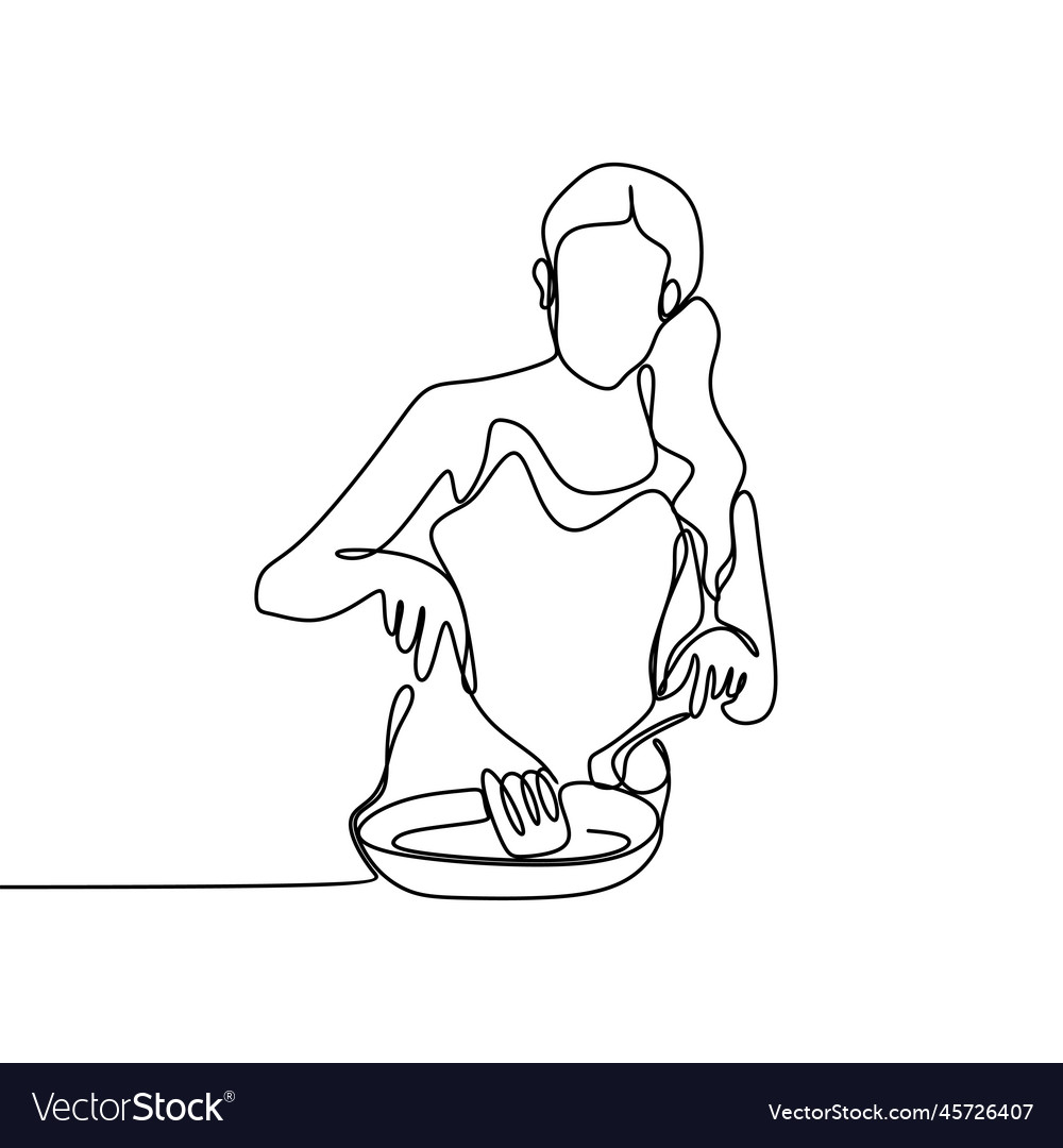Continuous line drawing from the chef trying