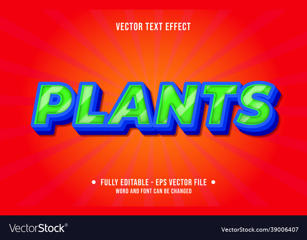 Editable text effect gradient plants style vector image Editable text effect gradient plants style