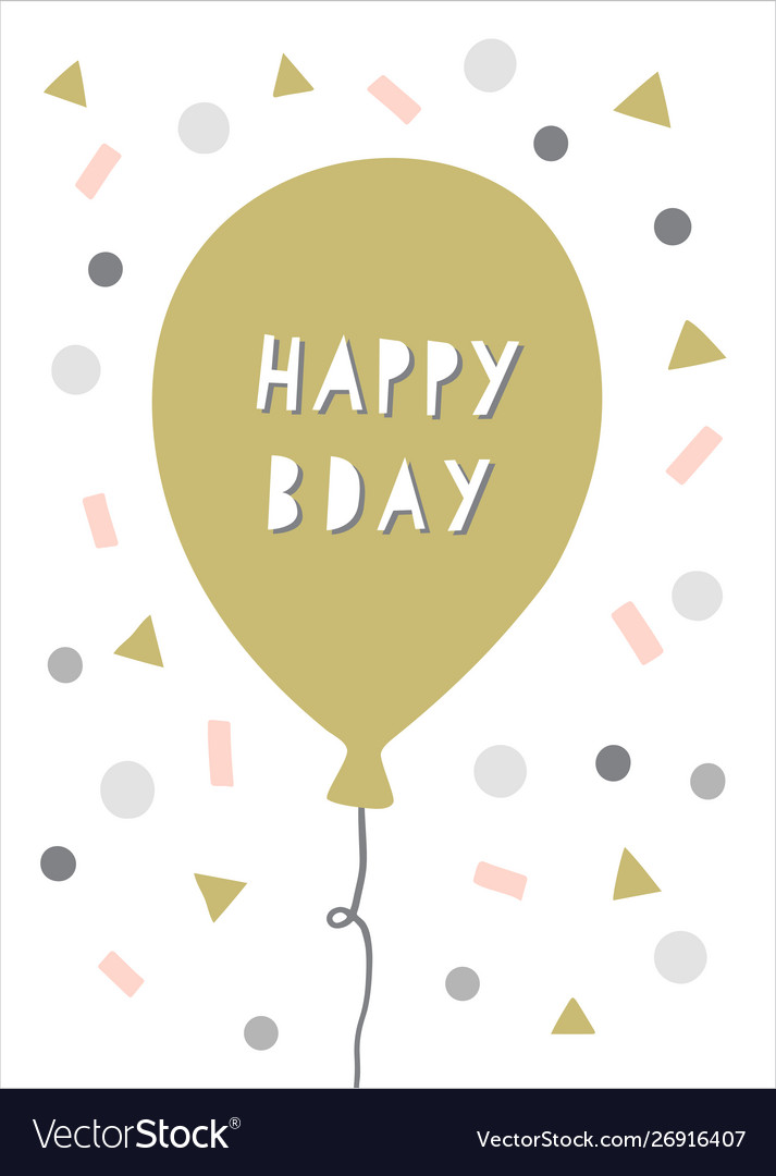 Happy Birthday Card With Balloon And Confetti Vector Image
