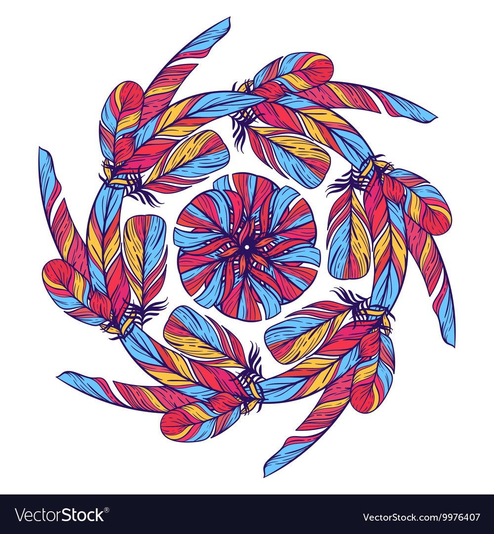 Seamless pattern in boho style round kaleidoscope