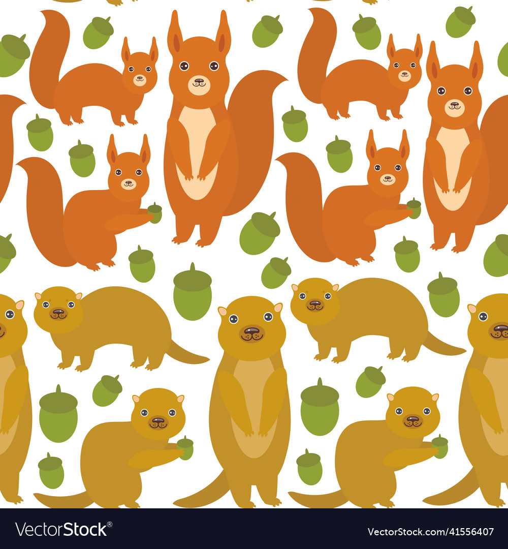 Seamless pattern set of funny red squirrels vector image Seamless pattern set of funny red squirrels