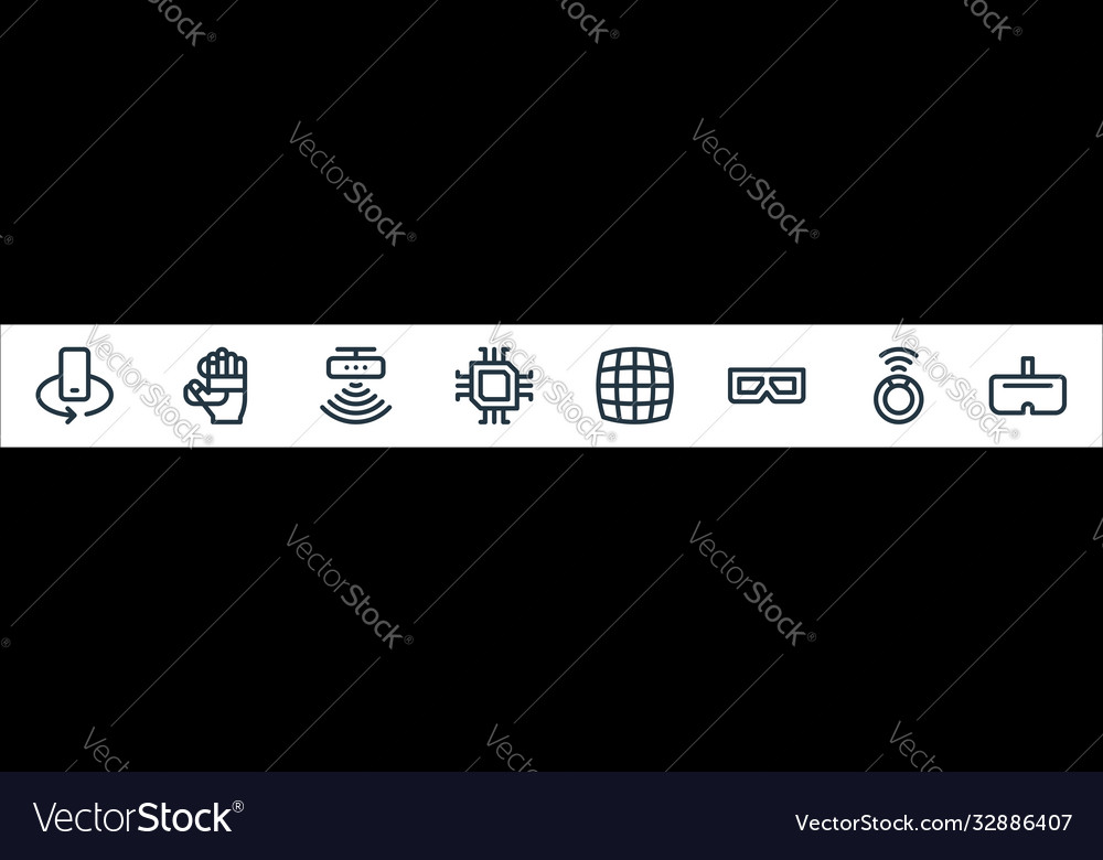 Virtual reality line icons linear set quality vector image Virtual reality line icons linear set quality