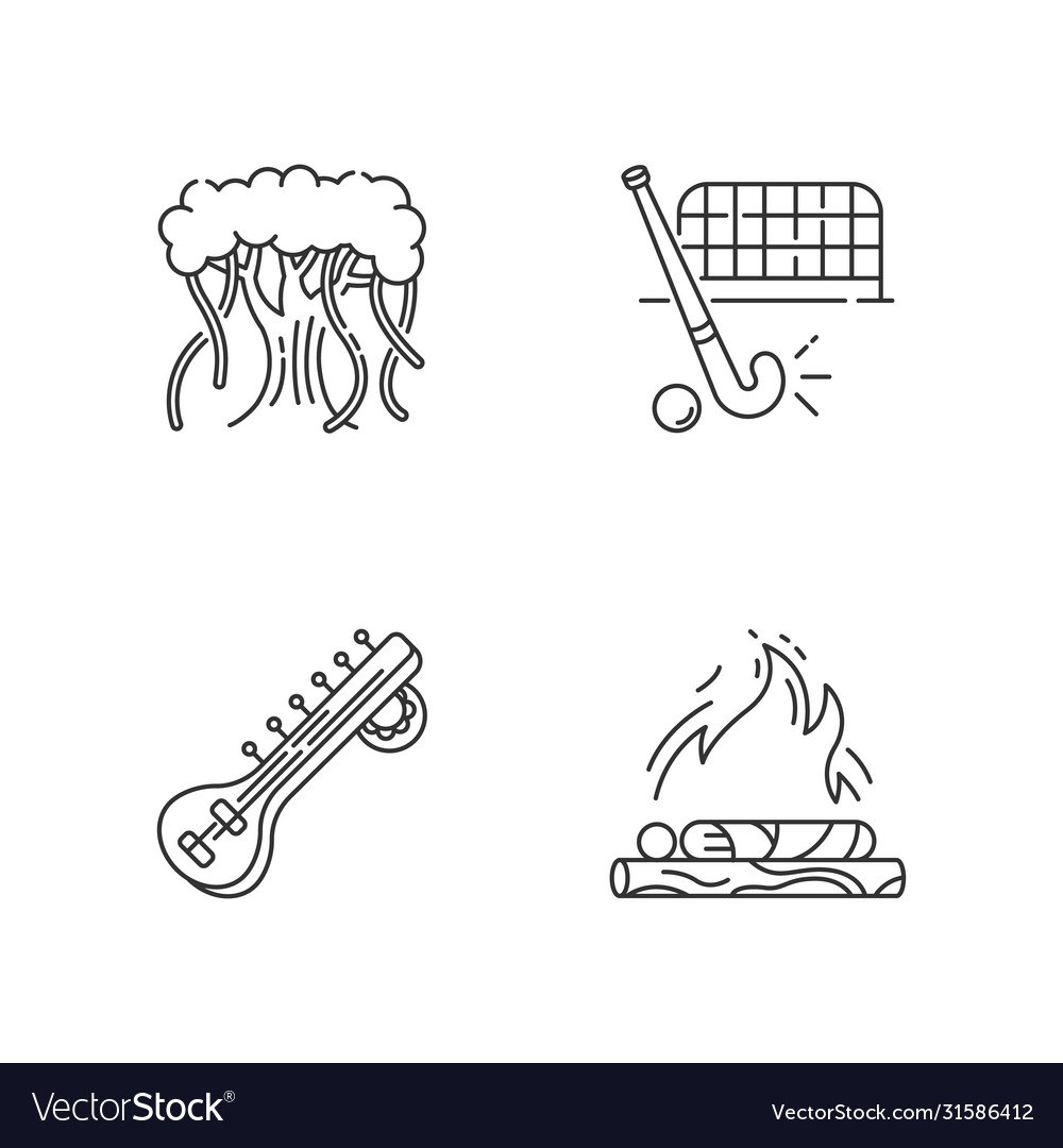 Indian culture pixel perfect linear icons set Vector Image Indian culture pixel perfect linear icons set
