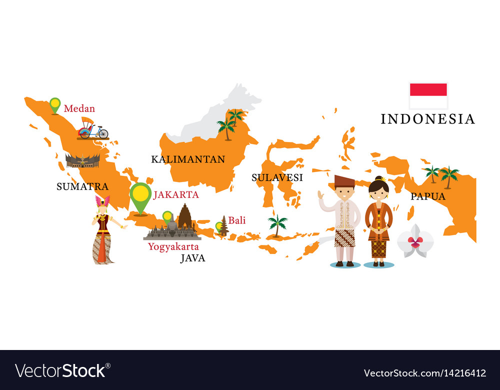 Indonesia Map And Landmarks Royalty Free Vector Image 9137