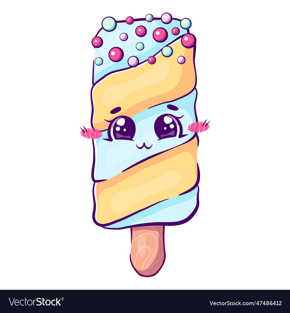 Kawaii cartoon doodle ice cream on a stick pastel