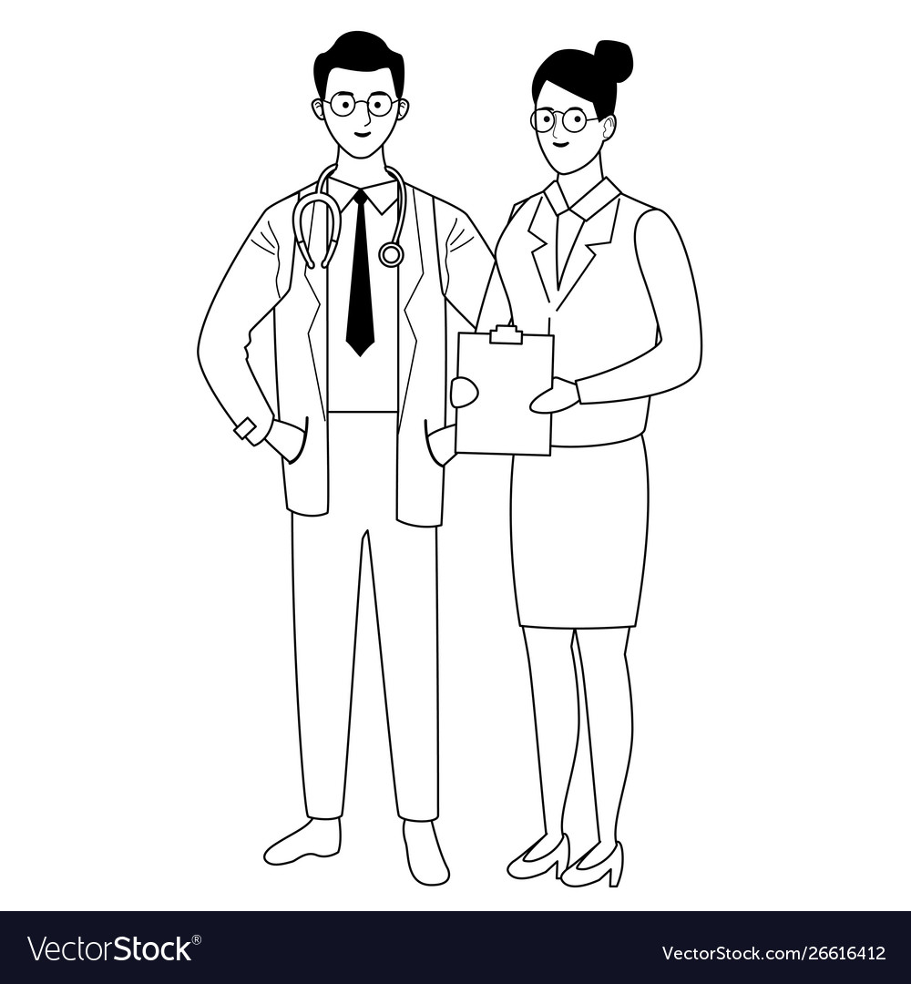 Professionals workers couple smiling cartoons Vector Image