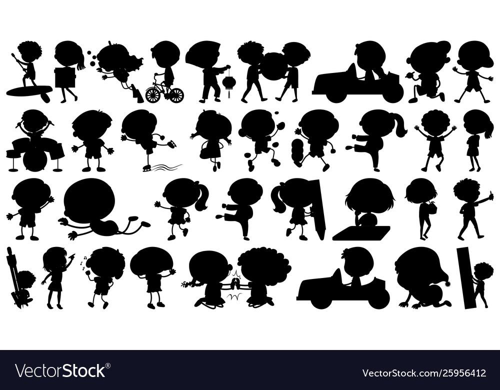 Set silhouette kids character