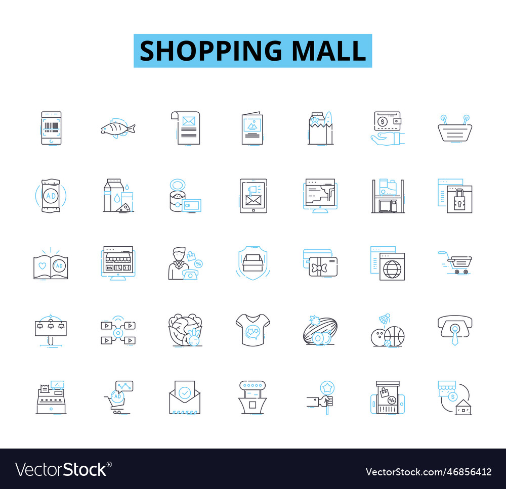 Shopping mall linear icons set retail